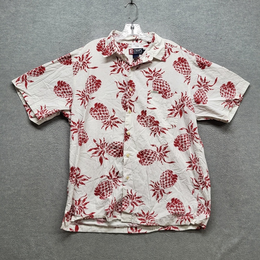 Chaps Ralph Lauren Men Button‎ Up Shirt L White Red Floral Pineapple Hawaiian